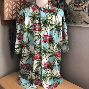 SNAP ON Hawaiian Shirt Men's size 2X Palm Trees Red Trucks Surf Boards Blue NWTs